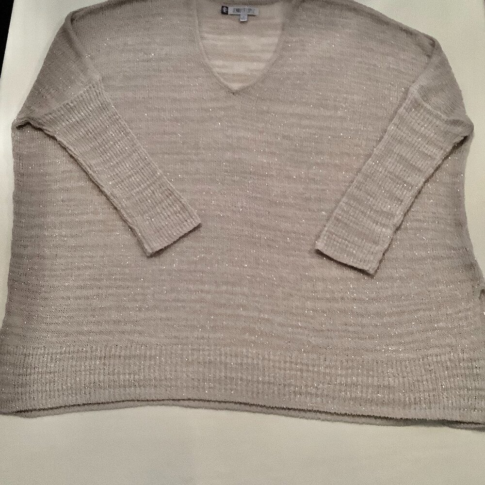 Jennifer Lopez V Neck  Oversize Sweater 3/4 Sleeve 1X Metallic Thread